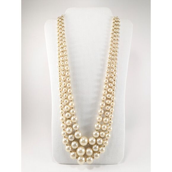 Faux Pearls Long Triple Strand Gold Tone Spacer Beads - Picture 8 of 11